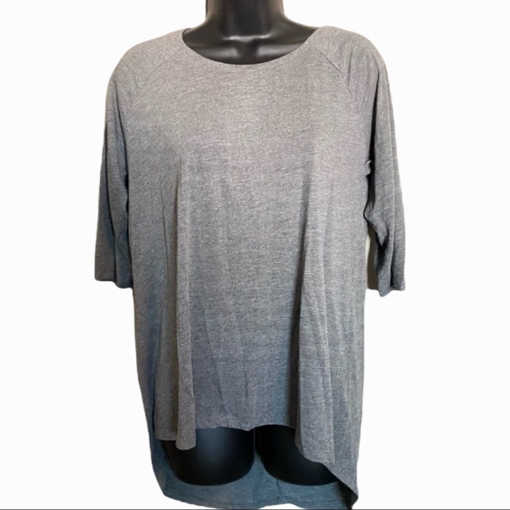 LINDEX Gray 3/4 Sleeve High Low Blouse Crew Neck